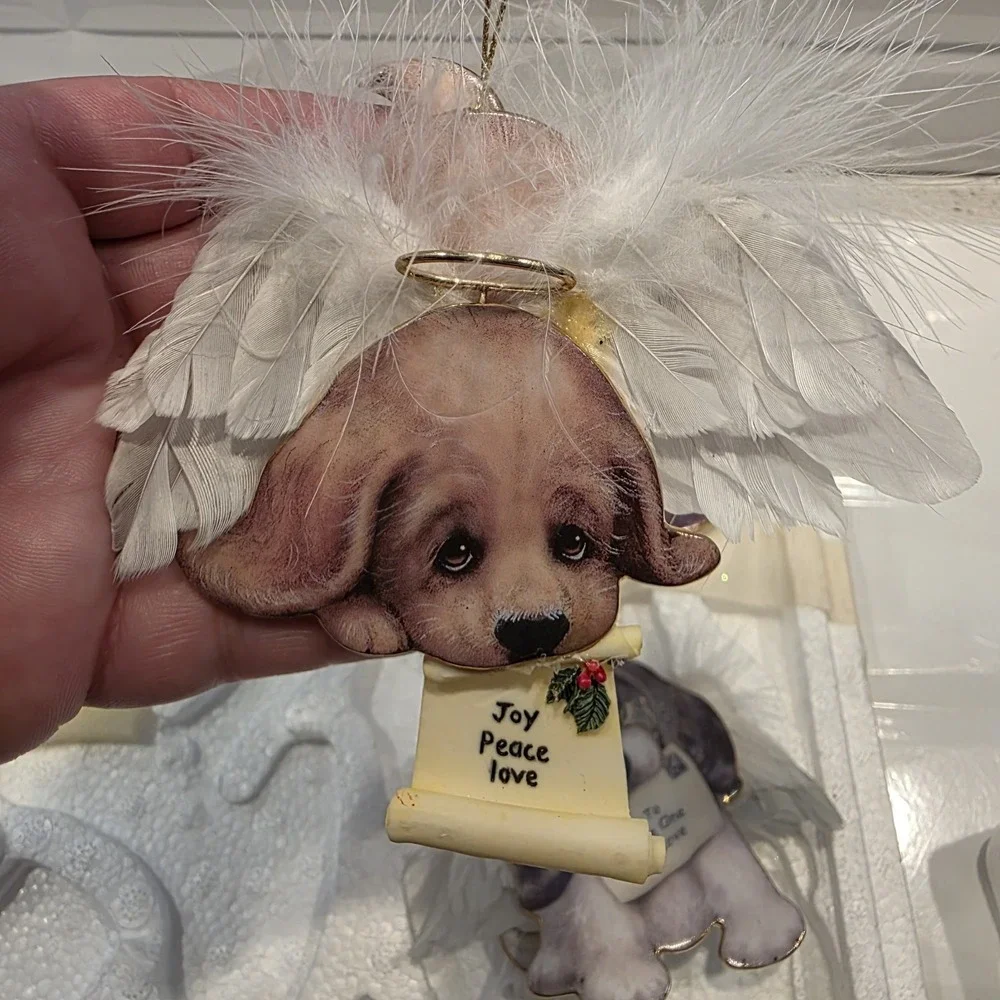 The Bradford Editions Heavenly Waggn Tails Angel Dog Porcelain Ornaments 4pc‎